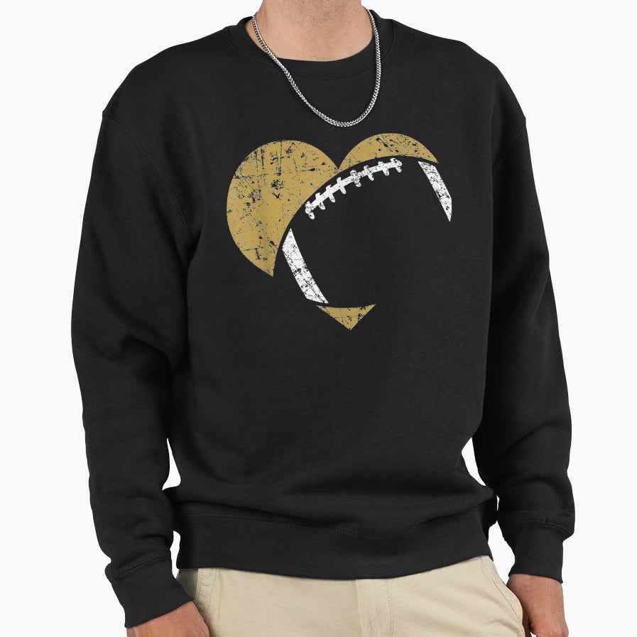 Football Heart Cutout Gold White Sweatshirt - Trendy Graphic for Adults - T-Shirt, Sweatshirt, Hoodie