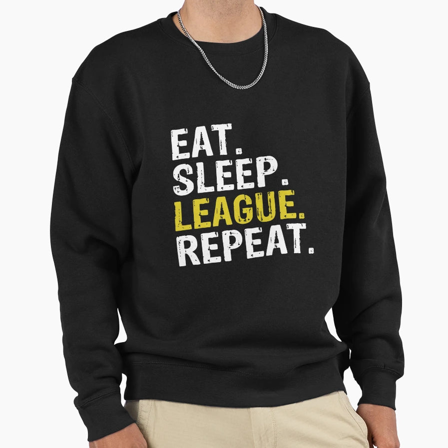 Eat Sleep League Repeat Sports Sweatshirt - Minimalist Print for Adults - T-Shirt, Sweatshirt, Hoodie