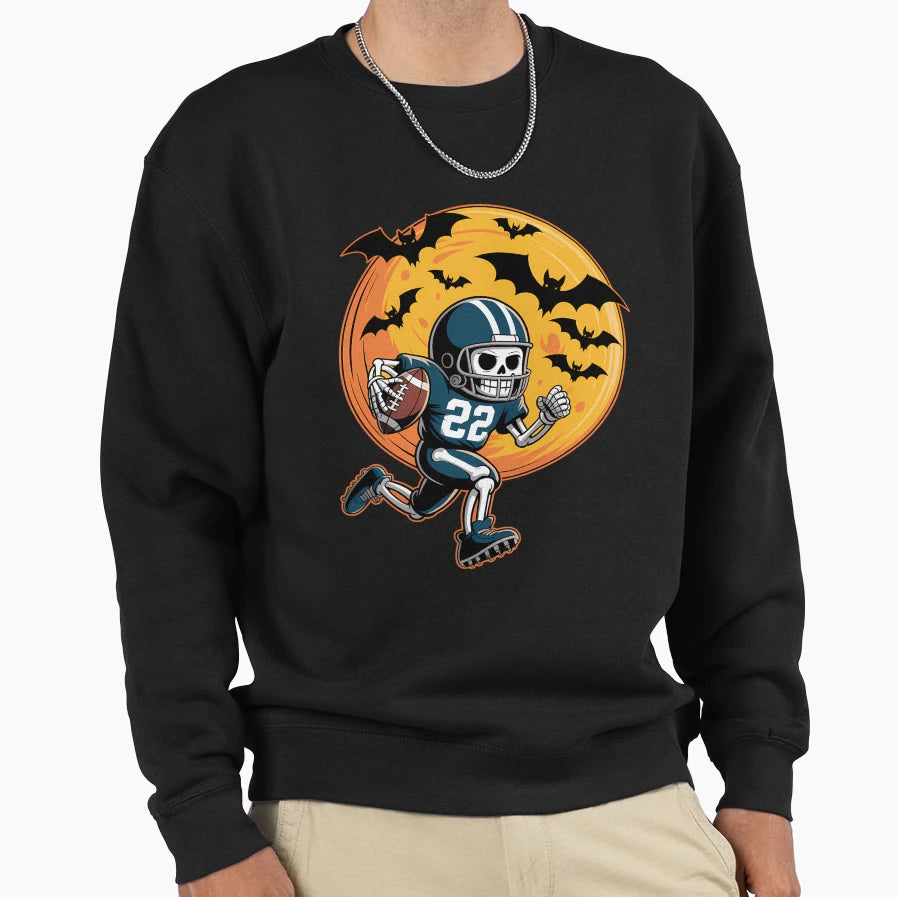 American Football Skeleton Halloween Sweatshirt - Graphic Print Men Women - T-Shirt, Sweatshirt, Hoodie