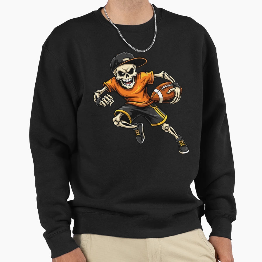 Skeleton Football Player Holding Ball Sweatshirt - Graphic Print Unisex - T-Shirt, Sweatshirt, Hoodie