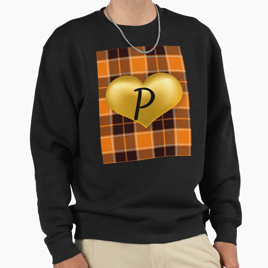 Abstract Warm Plaid Puff Gold Heart Sweatshirt - Custom Art Print Unisex - T-Shirt, Sweatshirt, Hoodie