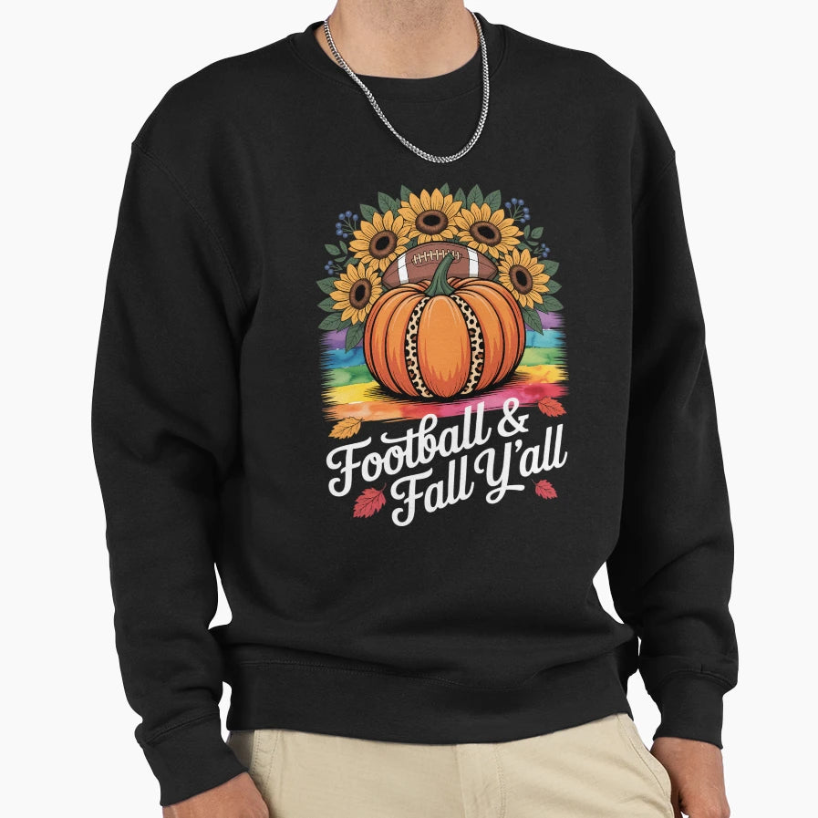Football And Fall Yall Leopard Pumpkin Sweatshirt - Unique Graphic Unisex - T-Shirt, Sweatshirt, Hoodie