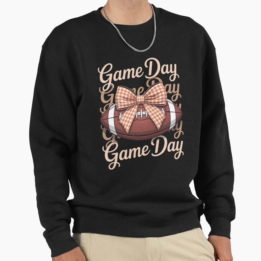 Football Autumn Fall Orange Checkered Sweatshirt - Unique Graphic Unisex - T-Shirt, Sweatshirt, Hoodie