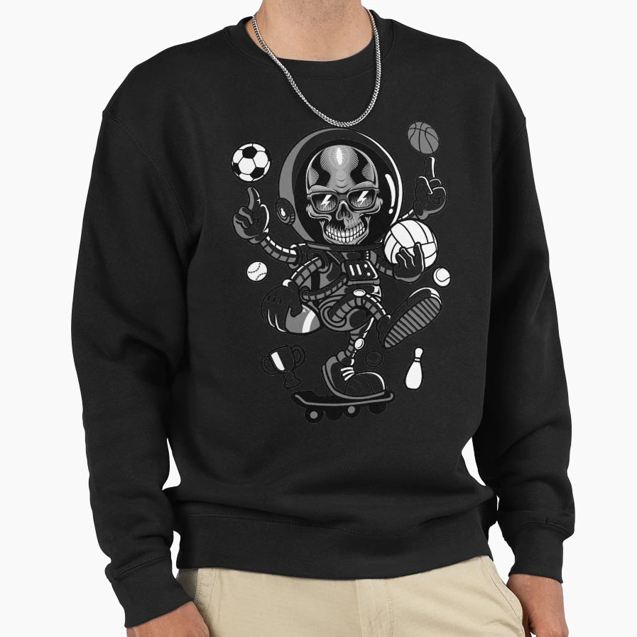 Astronaut Skull Skateboard Sweatshirt - Trendy Graphic Men Women - T-Shirt, Sweatshirt, Hoodie