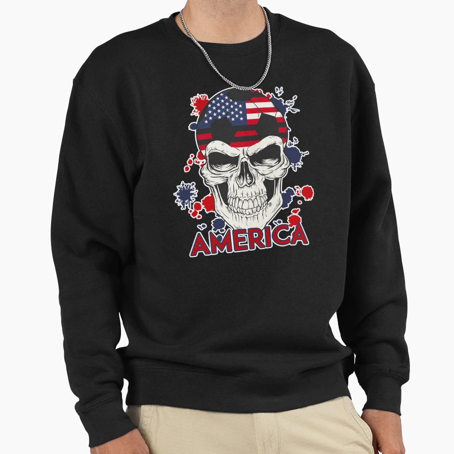 Usa Soccer Skull American Soccer Sweatshirt - Casual Everyday Wear Unisex - T-Shirt, Sweatshirt, Hoodie