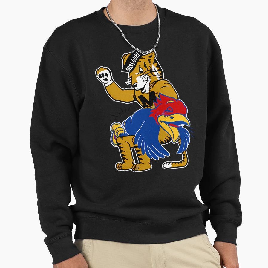 M U Tiger Vs K U Jayhawk Sweatshirt - Casual Everyday Wear Men Women - T-Shirt, Sweatshirt, Hoodie