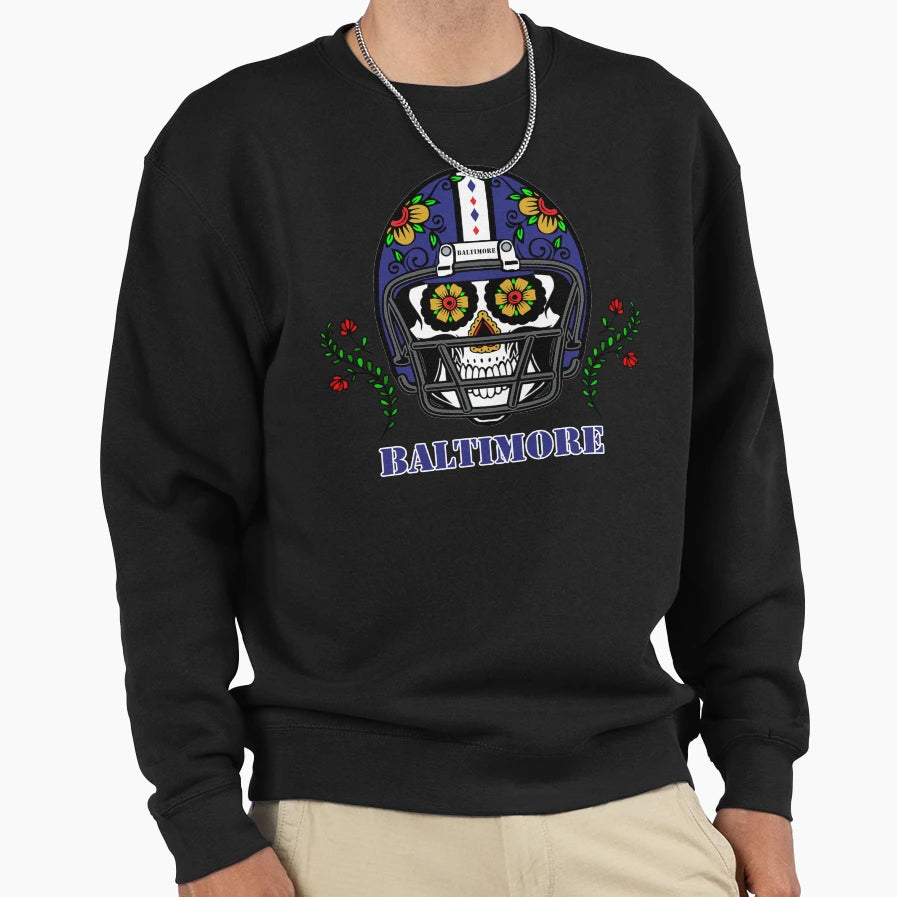 Baltimore Football Helmet Sugar Sweatshirt - Trendy Graphic for Adults - T-Shirt, Sweatshirt, Hoodie