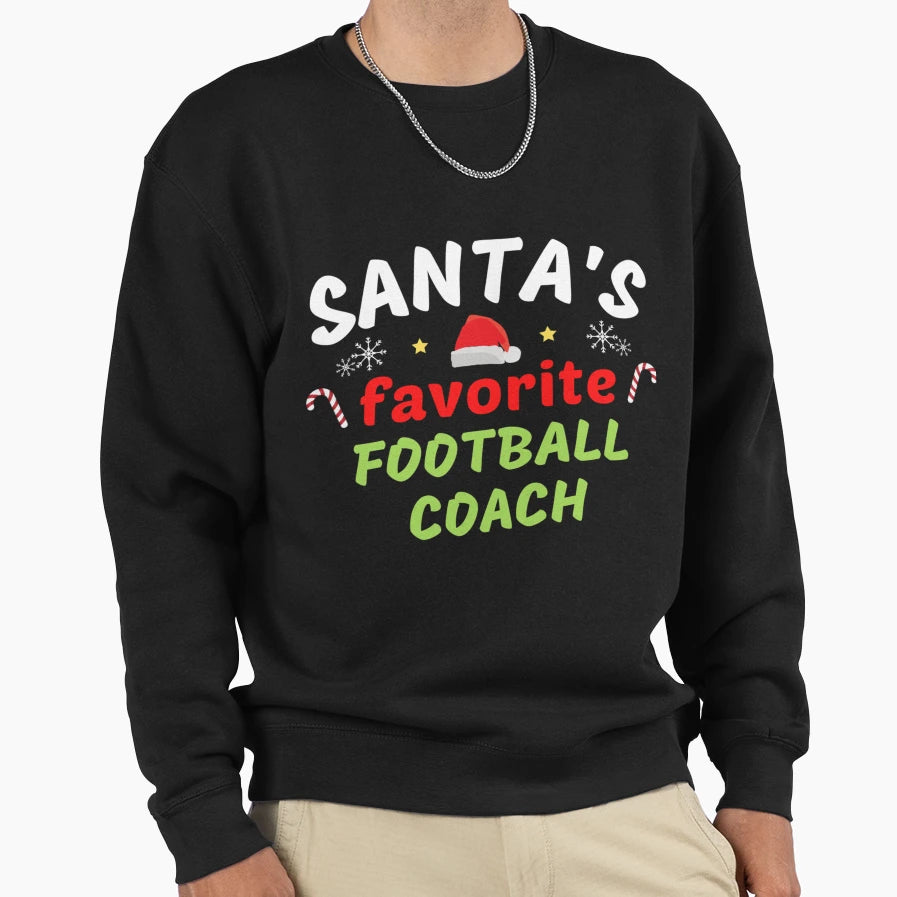 Santas Favorite Football Coach Gift T-Shirt - Custom Art Print for Adults - T-Shirt, Sweatshirt, Hoodie