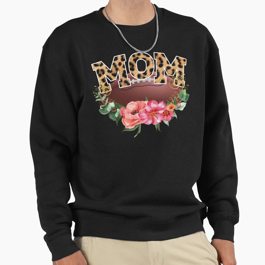 Mom American Football Leopard Sweatshirt - Casual Everyday Wear for Adults - T-Shirt, Sweatshirt, Hoodie