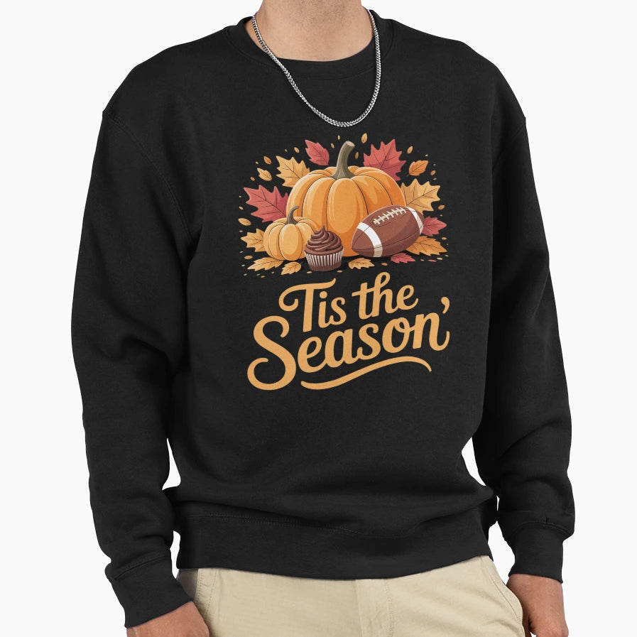 Tis Season Pumpkin Football Coffee Sweatshirt - Graphic Print Men Women - T-Shirt, Sweatshirt, Hoodie