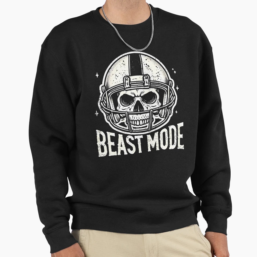 Beast Mode Football Skull Sweatshirt - Unique Graphic Unisex - T-Shirt, Sweatshirt, Hoodie