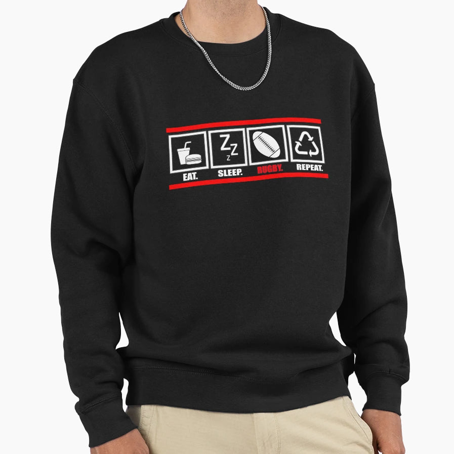 Eat Sleep Rugby Repeat Sweatshirt - Novelty Apparel for Adults - T-Shirt, Sweatshirt, Hoodie