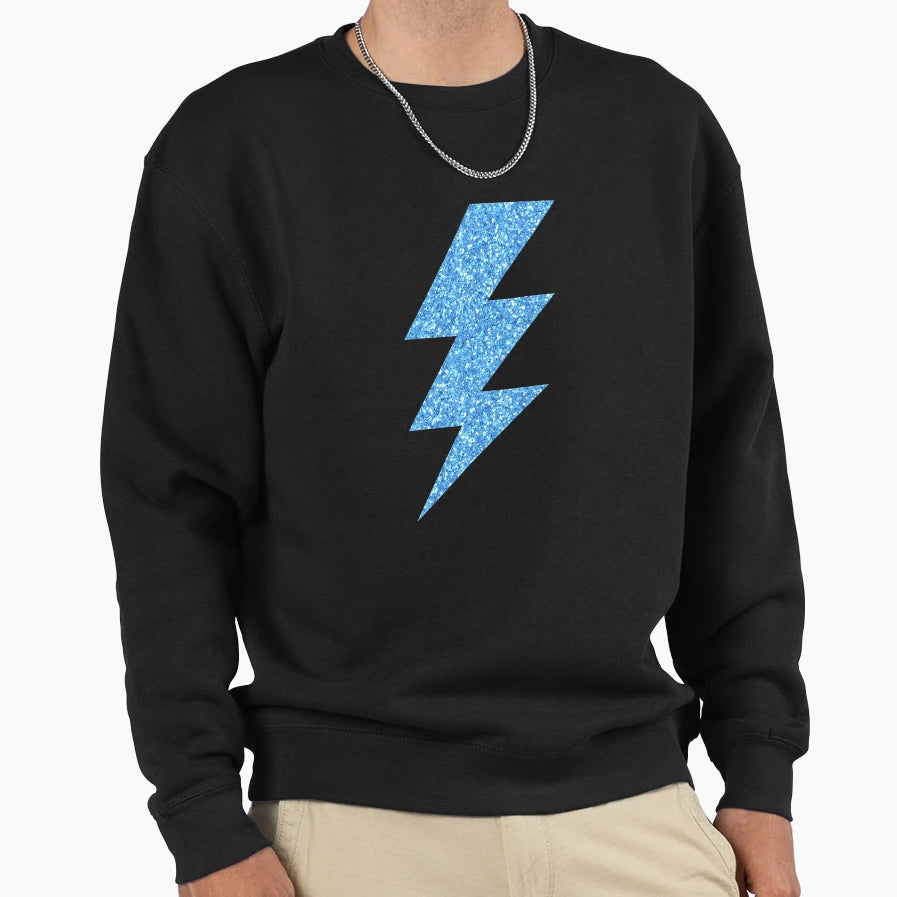 Blue Glitter Lightning Bolt Sweatshirt - Trendy Graphic Unisex - T-Shirt, Sweatshirt, Hoodie