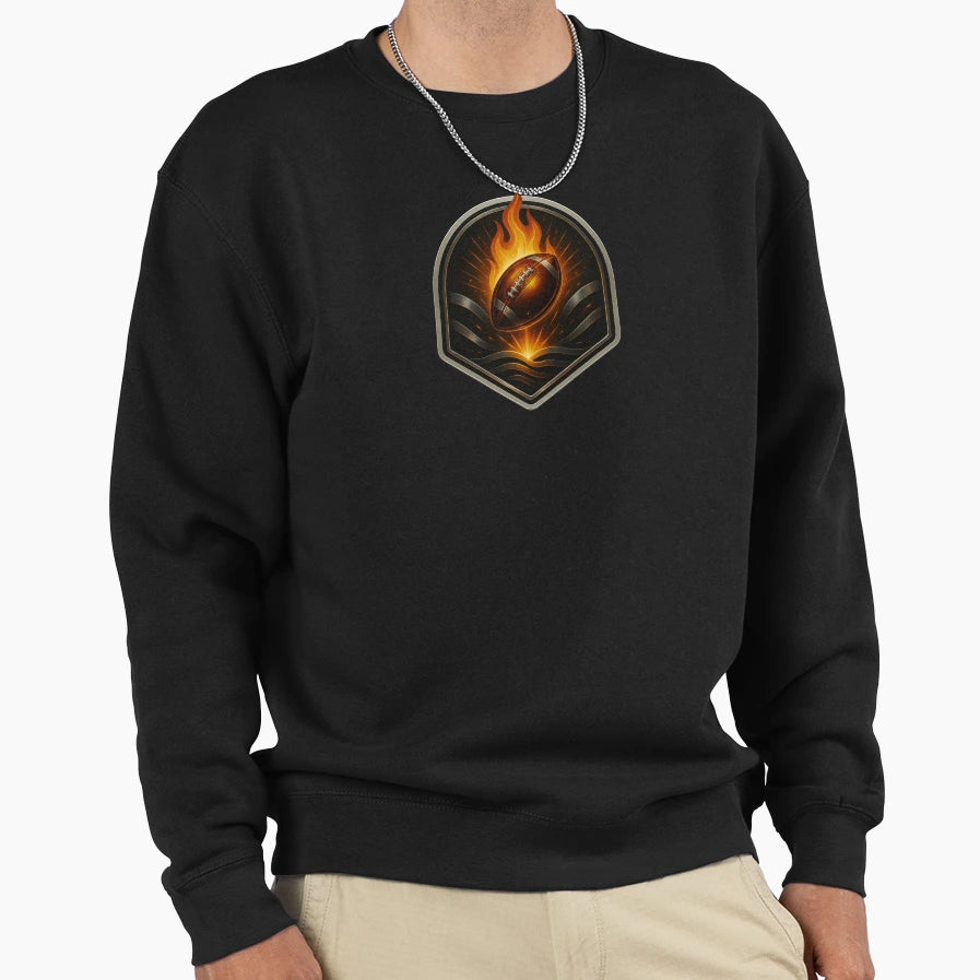 Flaming Gridiron Emblem Sweatshirt - Unique Graphic Men Women - T-Shirt, Sweatshirt, Hoodie