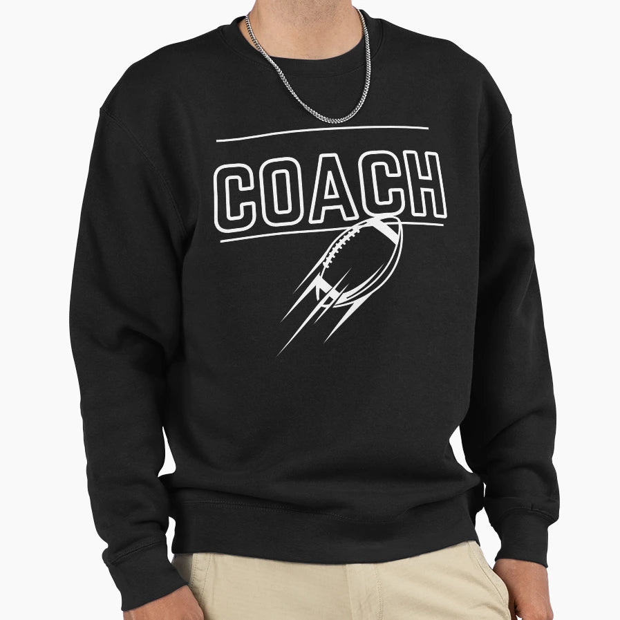 Coach Text Football Line Drawing Sweatshirt - Graphic Print Men Women - T-Shirt, Sweatshirt, Hoodie