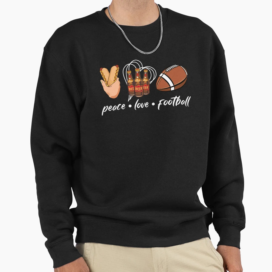 Funny Peace Love Football Sweatshirt - Casual Everyday Wear for Adults - T-Shirt, Sweatshirt, Hoodie