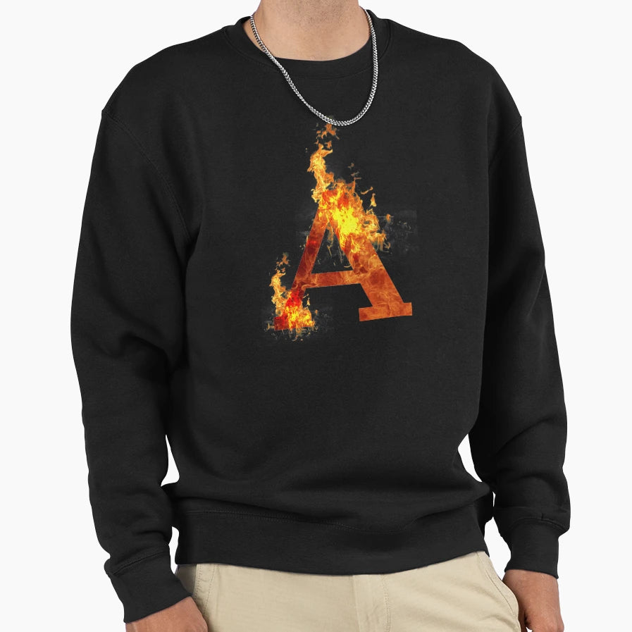 Letter Burning Flames Fire Sweatshirt - Graphic Print for Adults - T-Shirt, Sweatshirt, Hoodie