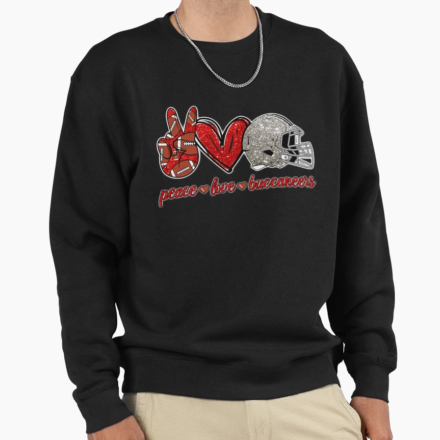 Peace Love Buccaneers Football Team Sweatshirt - Unique Graphic for Adults - T-Shirt, Sweatshirt, Hoodie