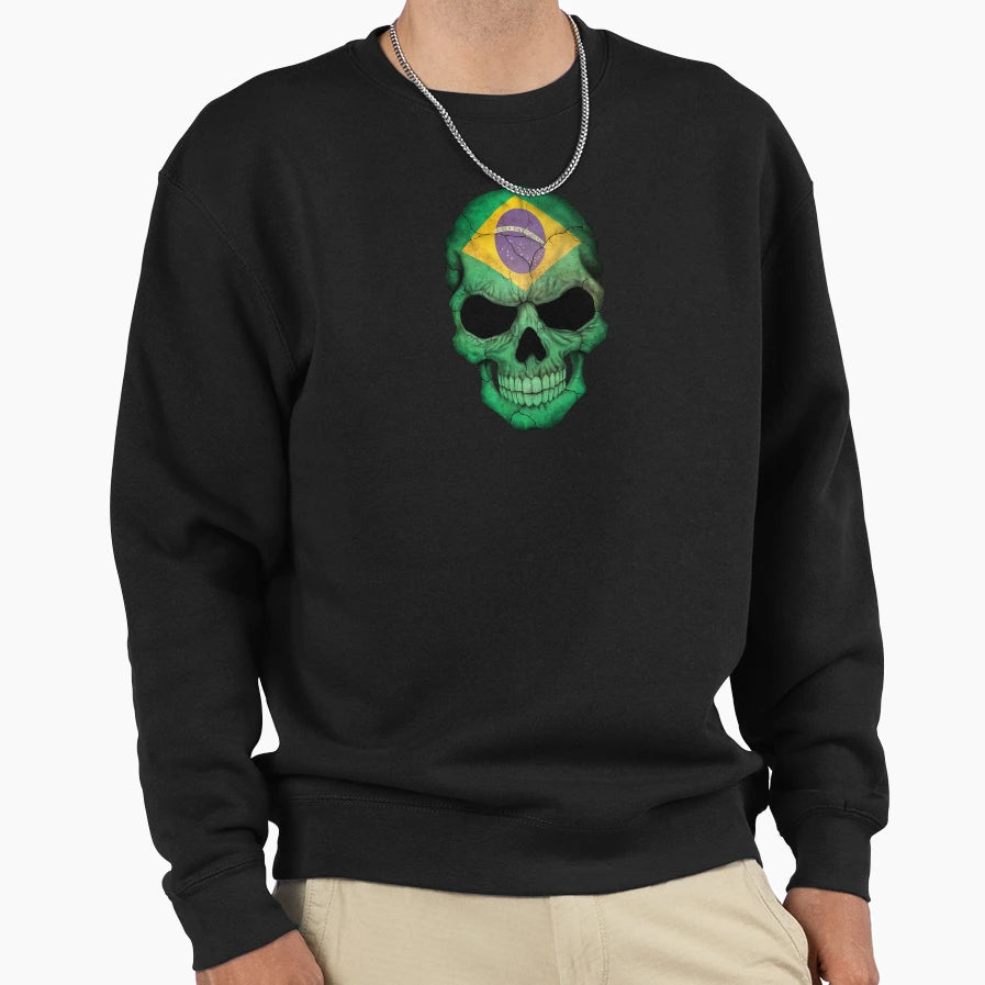 Brazilian Flag Skull Sweatshirt - Minimalist Print Unisex - T-Shirt, Sweatshirt, Hoodie