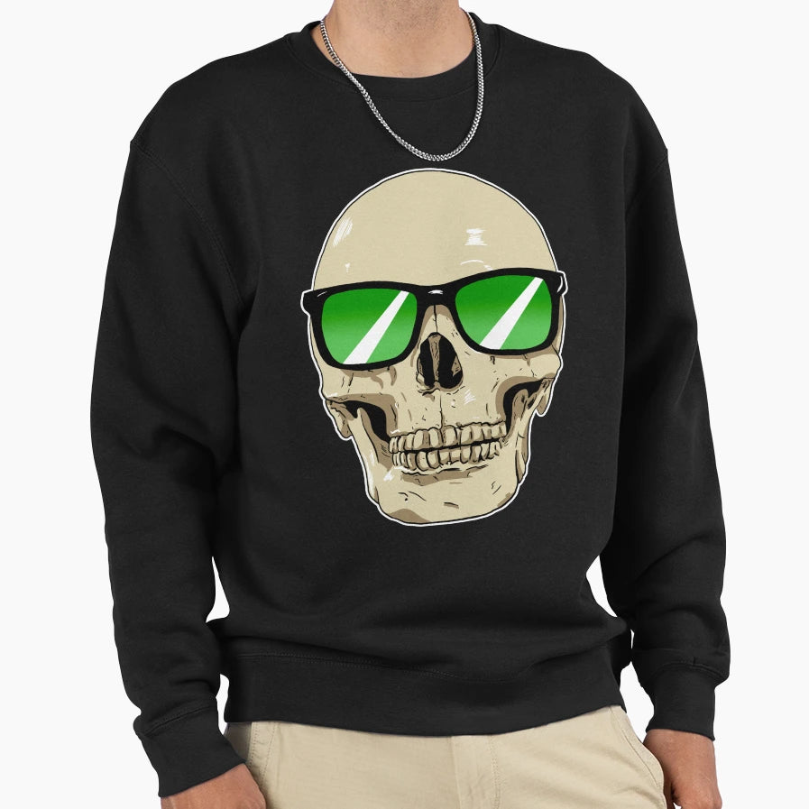 Skull Wearing Sunglasses Green Lenses Sweatshirt - Trendy Graphic Unisex - T-Shirt, Sweatshirt, Hoodie