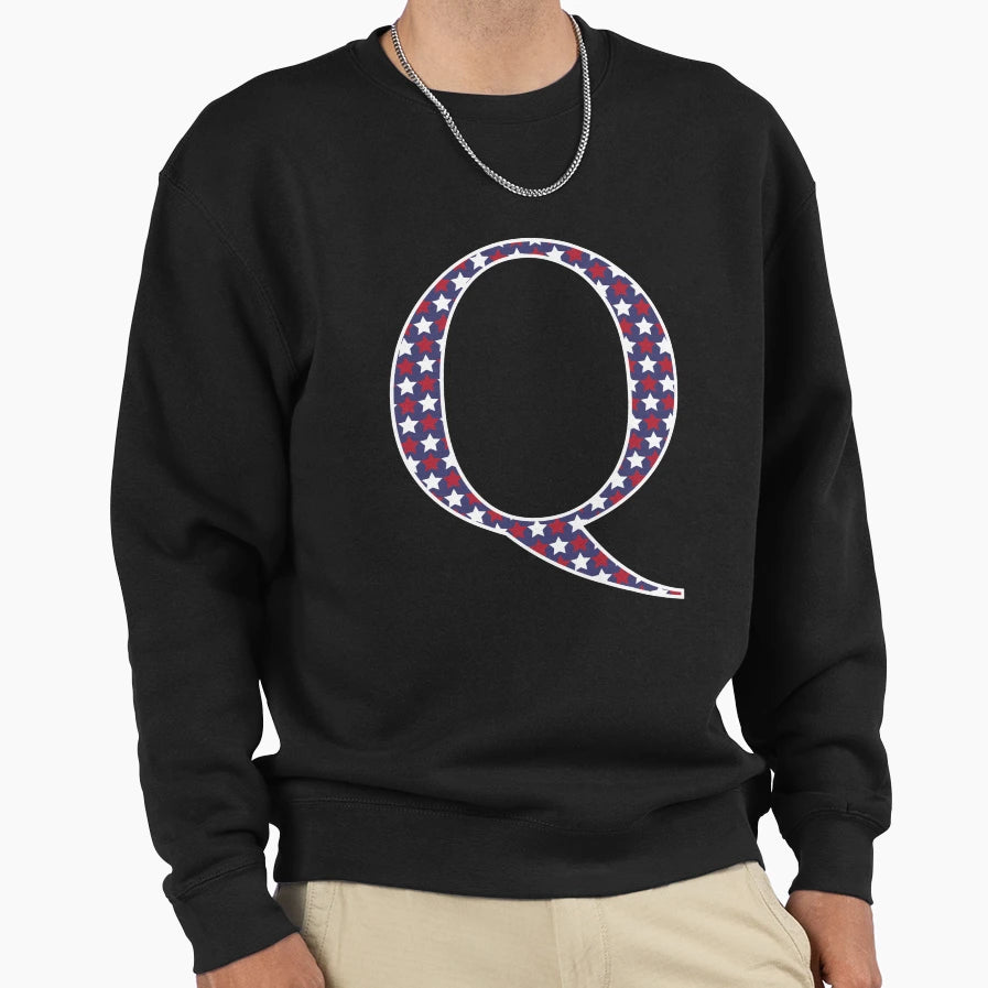 Letter Q Americana Stars Old Sweatshirt - Aesthetic Graphic Men Women - T-Shirt, Sweatshirt, Hoodie