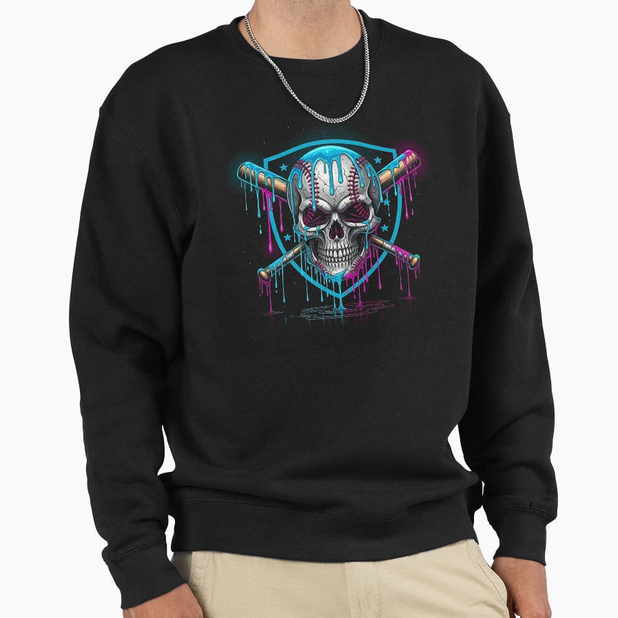 Skull Baseball Drip Ice Cream Sweatshirt - Fun Novelty Design for Adults - T-Shirt, Sweatshirt, Hoodie