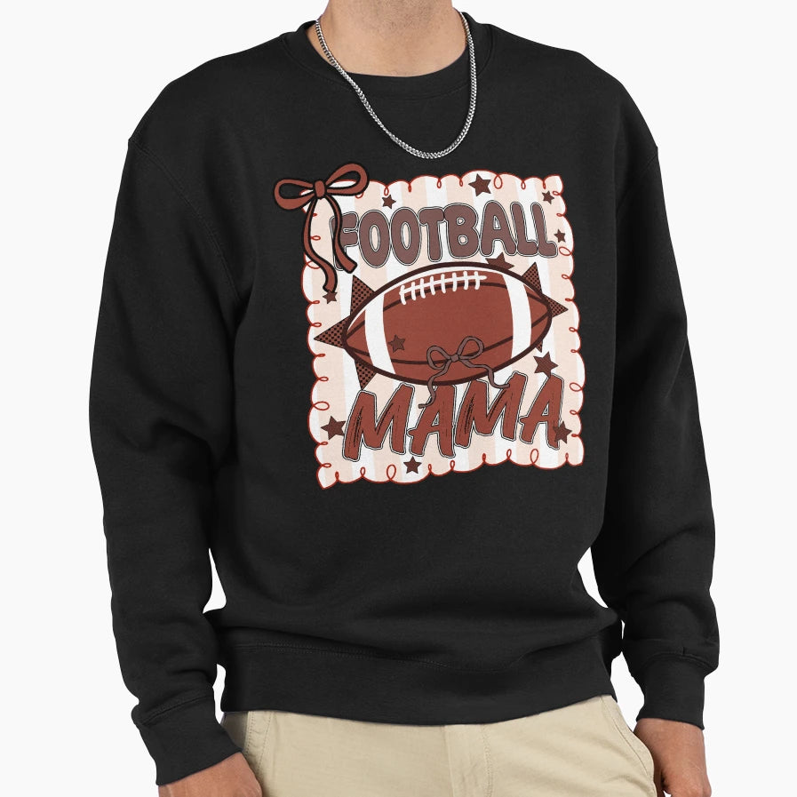 Football Mama Football Season Bow Sweatshirt - Novelty Apparel Unisex - T-Shirt, Sweatshirt, Hoodie