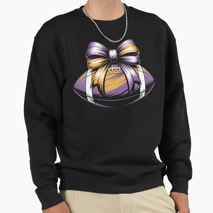 Purple Yellow Gold Football Coquette Bow Sweatshirt - Graphic Print Unisex - T-Shirt, Sweatshirt, Hoodie