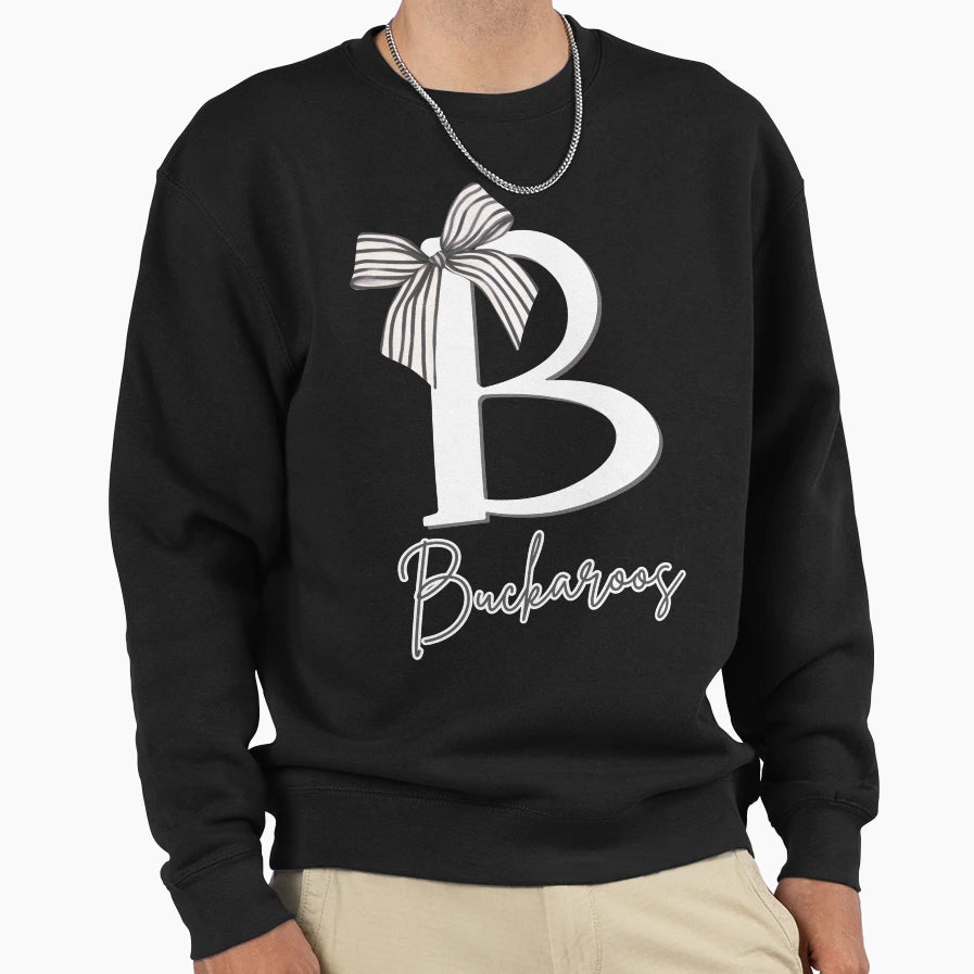 Buckaroo Logo Striped Bow Dark Sweatshirt - Fun Novelty Design for Adults - T-Shirt, Sweatshirt, Hoodie