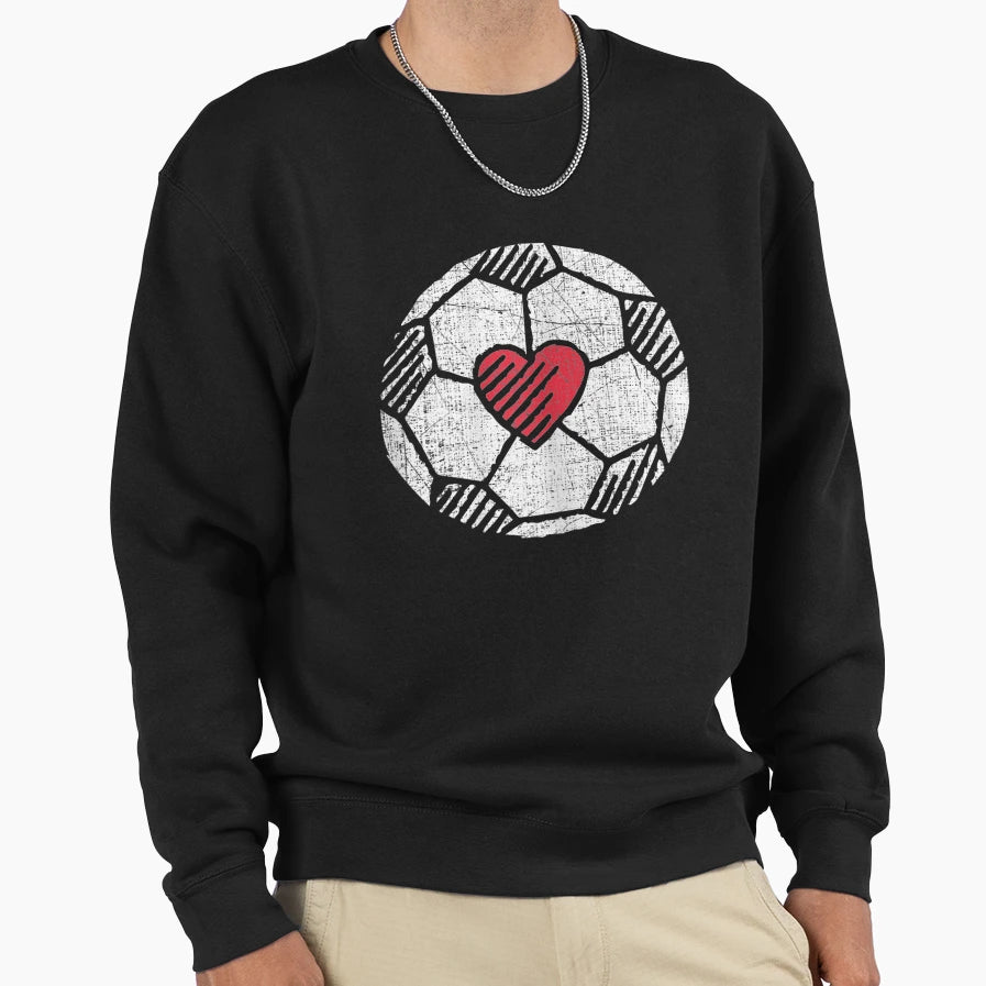 I Love Soccer Ball Red Heart Sweatshirt - Casual Everyday Wear Men Women - T-Shirt, Sweatshirt, Hoodie