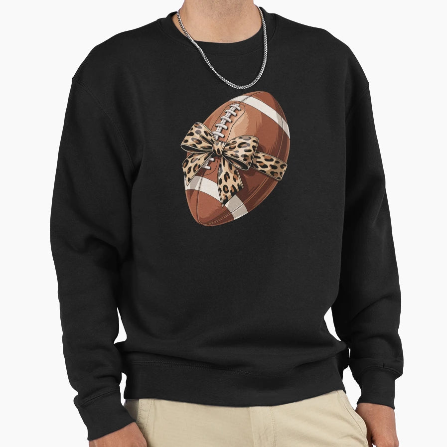 Football Adorned Leopard Bow Sweatshirt - Novelty Apparel Men Women - T-Shirt, Sweatshirt, Hoodie