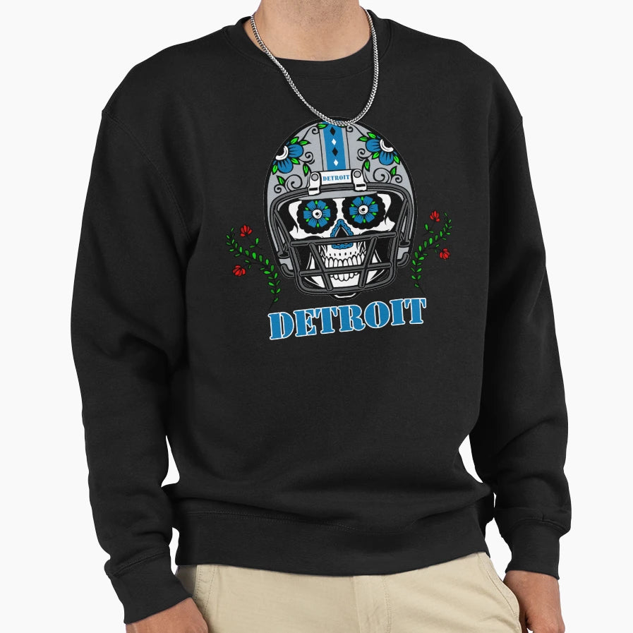 Detroit Football Helmet Sugar Skull Day Sweatshirt - Unique Graphic Unisex - T-Shirt, Sweatshirt, Hoodie