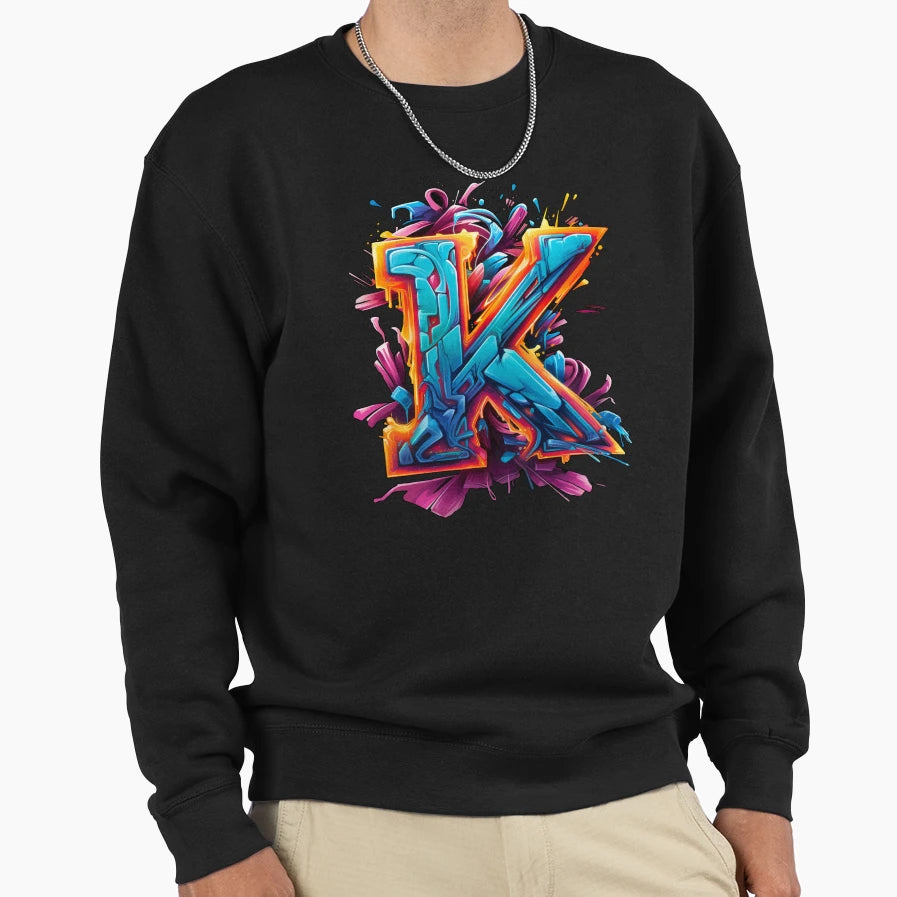 Letter K Detailed Typography Sweatshirt - Minimalist Print Men Women - T-Shirt, Sweatshirt, Hoodie