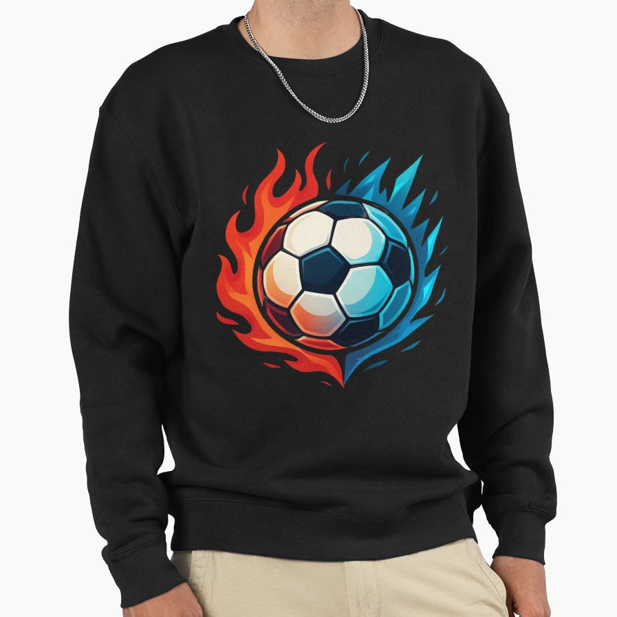 Fire And Ice Soccer Ball Game Day Sweatshirt - Novelty Apparel Unisex - T-Shirt, Sweatshirt, Hoodie