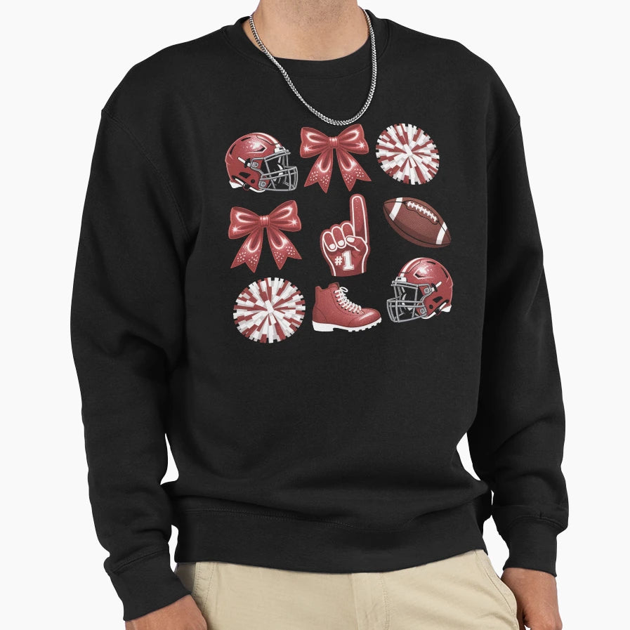 Red Coquette Bow Football Game Day Sweatshirt - Streetwear Style for Adults - T-Shirt, Sweatshirt, Hoodie