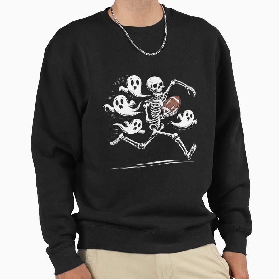 Skeleton Playing Football Lovers Spooky Sweatshirt - Unique Graphic Unisex - T-Shirt, Sweatshirt, Hoodie