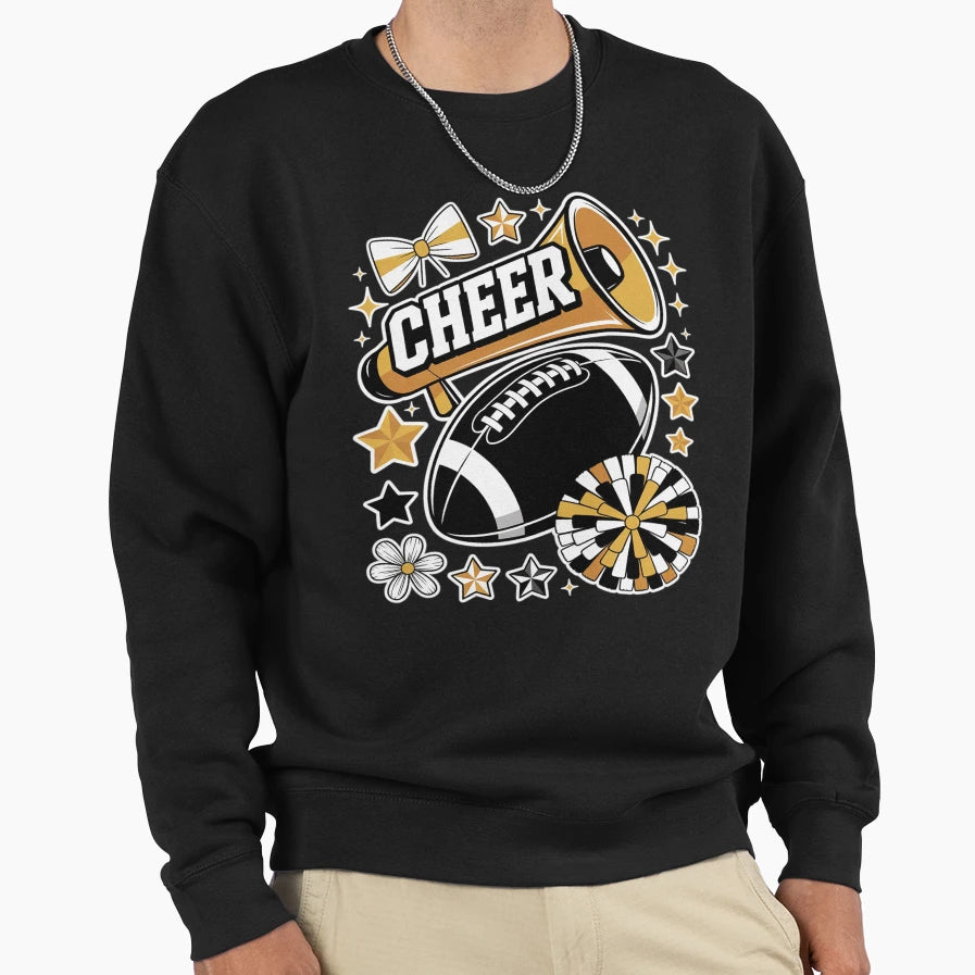 Coquette Bow Football Gold Sweatshirt - Casual Everyday Wear for Adults - T-Shirt, Sweatshirt, Hoodie