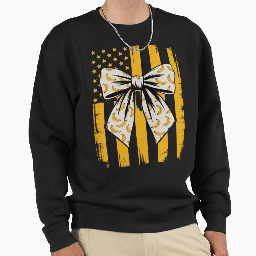 Banana Coquette Bow American Flag Sweatshirt - Custom Art Print Unisex - T-Shirt, Sweatshirt, Hoodie