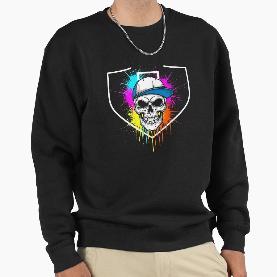 Colorful Splash Baseball Drip Skull Sweatshirt - Graphic Print Men Women - T-Shirt, Sweatshirt, Hoodie