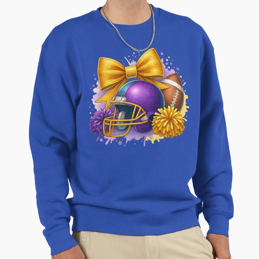 Football Helmet Cheerleader Bow Sweatshirt - Graphic Print Unisex - T-Shirt, Sweatshirt, Hoodie
