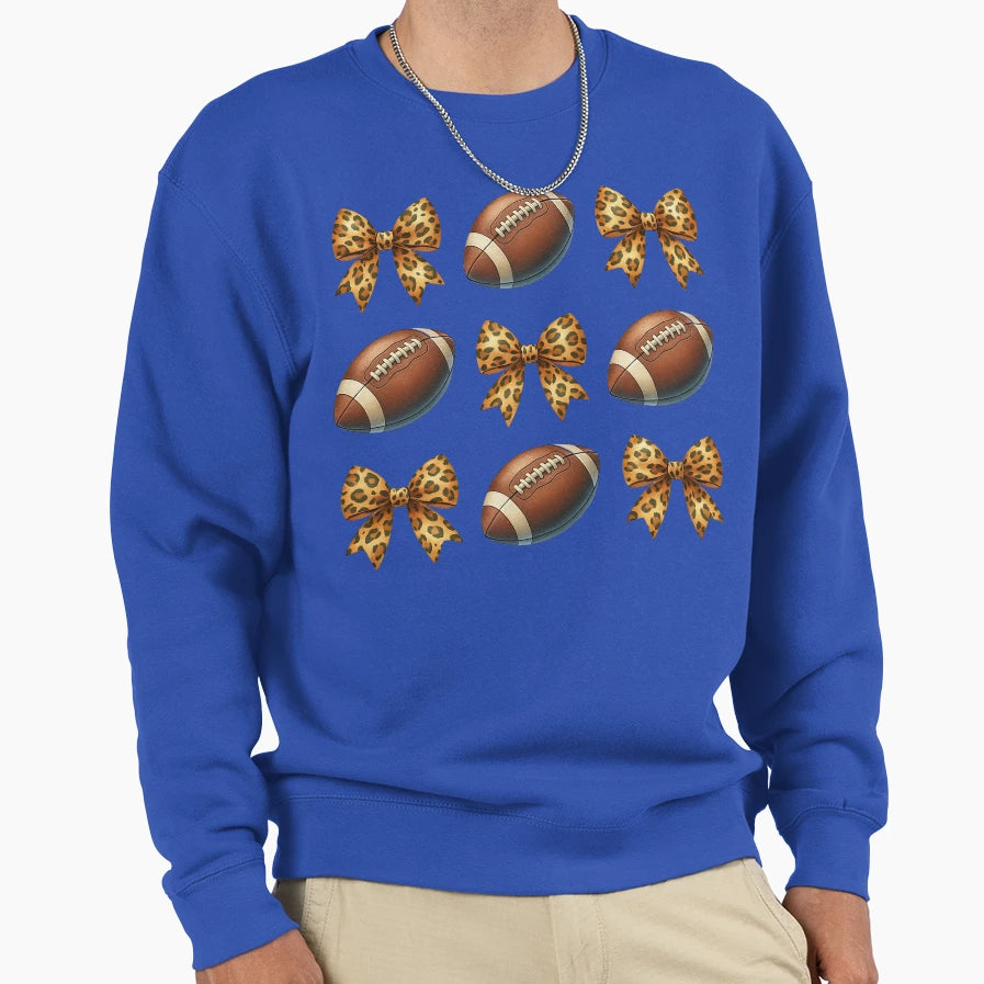 Leopard Bow And Football Pattern Sweatshirt - Aesthetic Graphic for Adults - T-Shirt, Sweatshirt, Hoodie