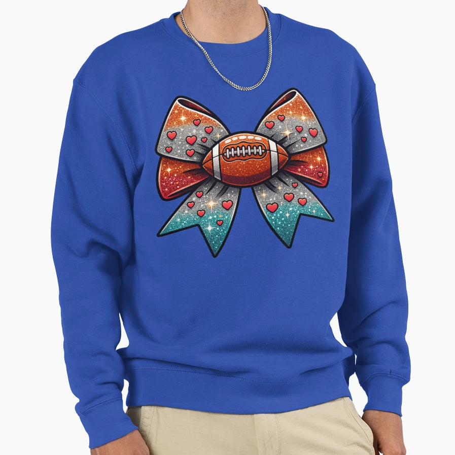 Glitter Football Bow Hearts Sweatshirt - Novelty Apparel Men Women - T-Shirt, Sweatshirt, Hoodie