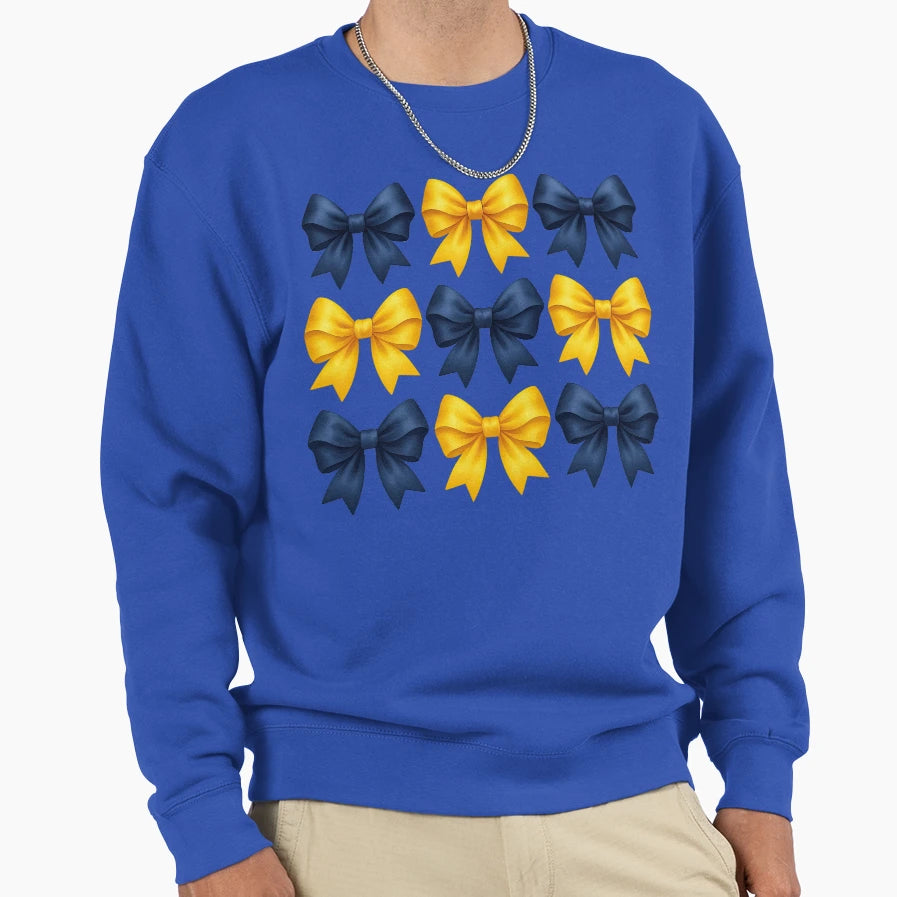 Navy And Yellow Satin Ribbon Bow Sweatshirt - Fun Novelty Design Men Women - T-Shirt, Sweatshirt, Hoodie