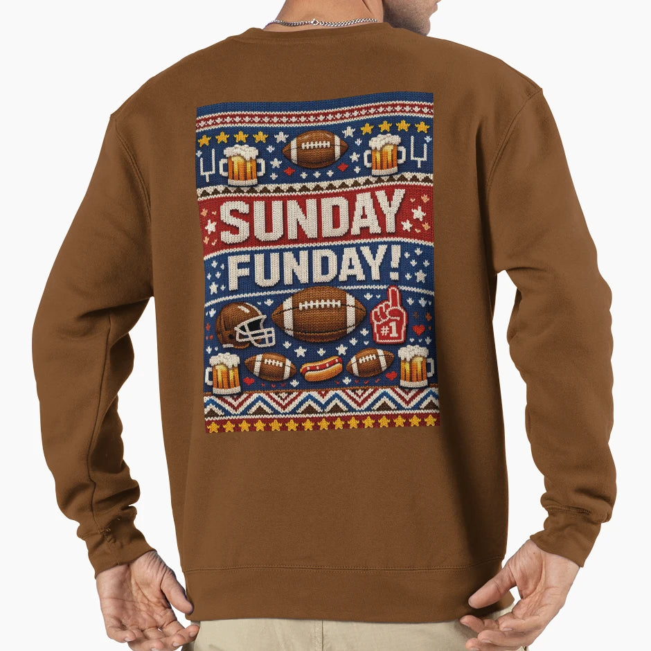 Sunday Funday American Football Knit Sweatshirt - Graphic Print Unisex - T-Shirt, Sweatshirt, Hoodie