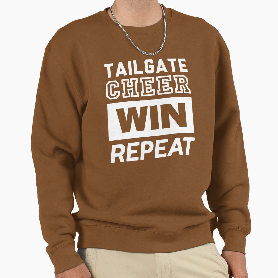 Tailgate Cheer Win Repeat Sweatshirt - Casual Everyday Wear Men Women - T-Shirt, Sweatshirt, Hoodie