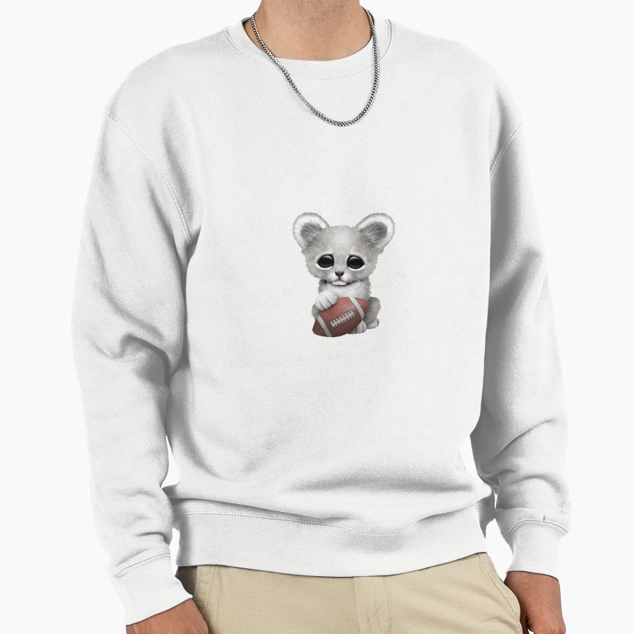 White Lion Cub Playing Football Sweatshirt - Aesthetic Graphic Men Women - T-Shirt, Sweatshirt, Hoodie