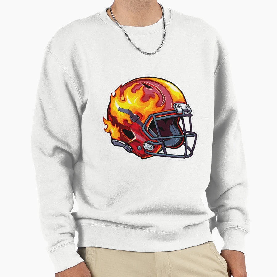 Fire Football Helmet Sweatshirt - Unique Graphic Men Women - T-Shirt, Sweatshirt, Hoodie