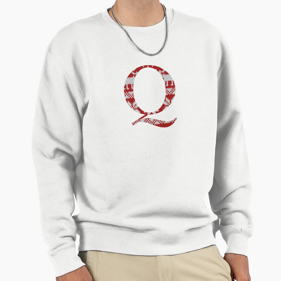 Alphabet Letter Q Knit Red Sweatshirt - Aesthetic Graphic Men Women - T-Shirt, Sweatshirt, Hoodie