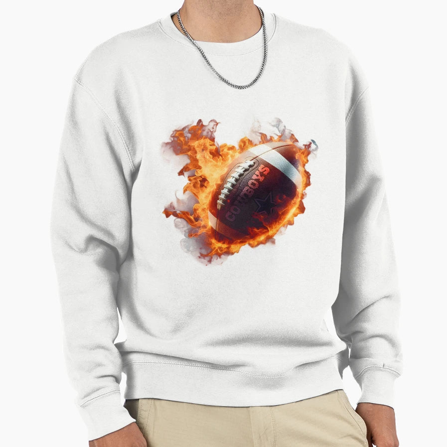 Dallas Cowboys Flaming Football Sweatshirt - Custom Art Print Men Women - T-Shirt, Sweatshirt, Hoodie