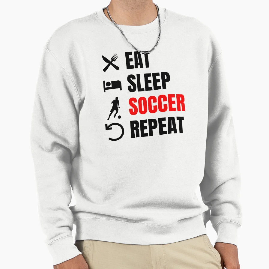 Eat Sleep Soccer Repeat Red Black Sweatshirt - Trendy Graphic for Adults - T-Shirt, Sweatshirt, Hoodie